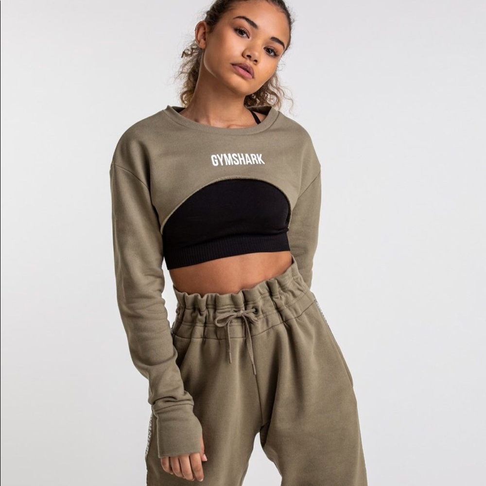 NWT Gymshark Super Cropped Sweater - Washed Kahki